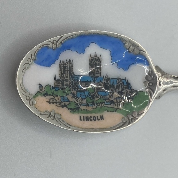 Vtg E.J LTD Sterling & Enamel Lincoln Souvenir Spoon Collectible 4.3” - Picture 2 of 5